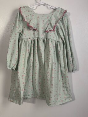 Mint Green Floral Ruffle Dress with Pink Trim